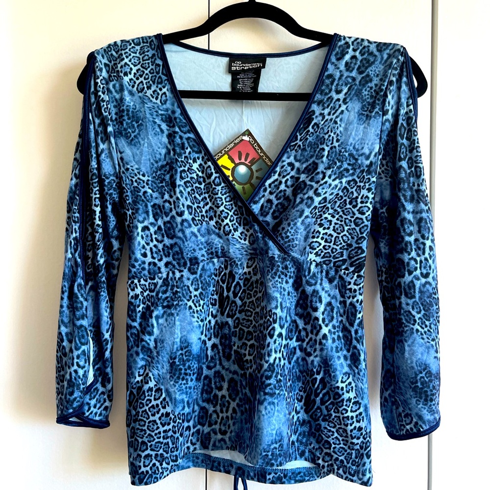 Y2k No Boundaries Blue Cheetah Print Wrap Top NWT Deadstock Large
